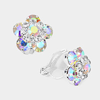 Bubble Stone Flower Evening Clip on Earrings