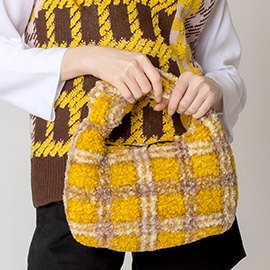 Plaid Check Patterned Sherpa Tote Bag