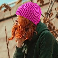 Ribbed Knit Cuffed Beanie Hat