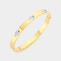 CZ Embellished Hamsa Hand Stainless Steel Bangle Evening Bracelet