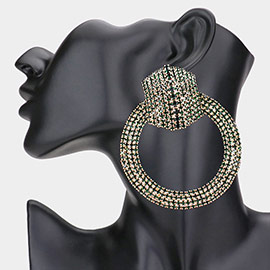 Rhinestone Pave Hexagon Open Circle Evening Earrings
