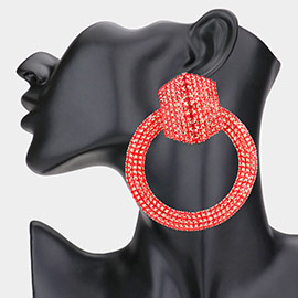 Rhinestone Pave Hexagon Open Circle Evening Earrings