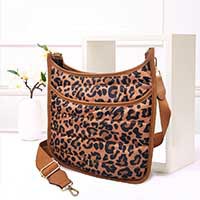 Leopard Patterned Quilted Shiny Puffer Crossbody Bag
