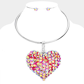 Bubble Stone Cluster Heart Pendant Necklace