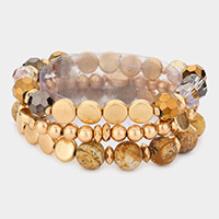 3PCS - Semi Precious Accented Beaded Stretch Bracelets