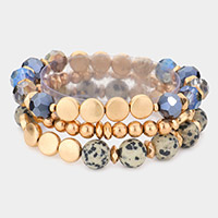 3PCS - Semi Precious Accented Beaded Stretch Bracelets