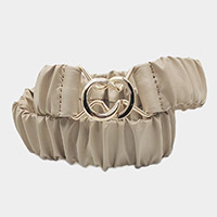 Solid Pleated Faux Leather Scrunch Stretch Elastic Belt