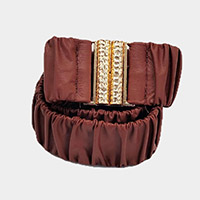 Solid Pleated Faux Leather Scrunch Stretch Elastic Belt