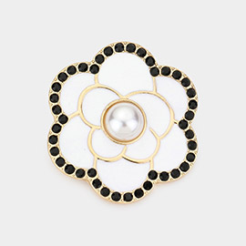 Pearl Centered Camellia Flower Pin Brooch