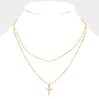 Cross Pendant Double Layered Necklace
