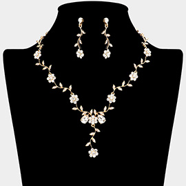 Flower Leaf Cluster Vine Rhinestone Necklace