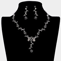 Flower Leaf Cluster Vine Rhinestone Necklace