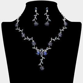 Flower Leaf Cluster Vine Rhinestone Necklace