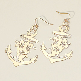 Brass Metal Cut Out Anchor Dangle Earrings