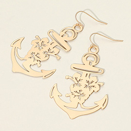 Brass Metal Cut Out Anchor Dangle Earrings