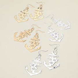Brass Metal Cut Out Anchor Dangle Earrings