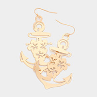Brass Metal Cut Out Anchor Dangle Earrings