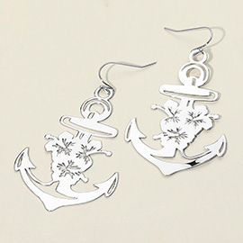 Brass Metal Cut Out Anchor Dangle Earrings