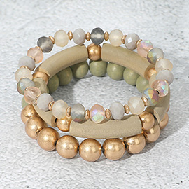 3PCS - Wood Faceted Beaded Stretch Bracelets