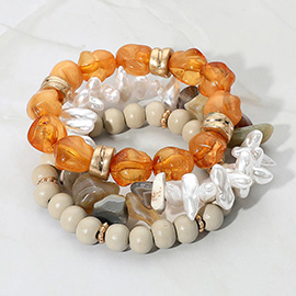 3PCS - Natural Stone Pearl Wood Beaded Stretch Bracelets