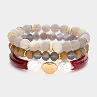 3PCS - Semi Precious Stone Pearl Resin Beaded Stretch Bracelets