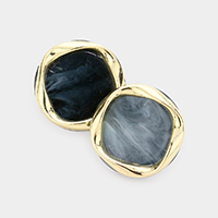 Metal Pointed Resin Round Stud Earrings