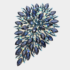 Flower Centered Marquise Stone Cluster Vine Pin Brooch