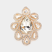 Teardrop Stone Accented Floral Pin Brooch
