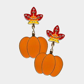 Thanksgiving Day Enamel Maple Leaf Pumpkin Link Dangle Earrings