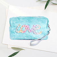 LOVE Message Soft Faux Fur Pouch Bag