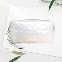 Heart Patterned Shiny Puffer Pouch Bag