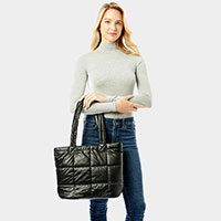 Quilted Shiny Puffer Tote Bag