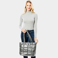Quilted Shiny Puffer Tote Bag