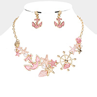 Anchor Ship Wheel Sea Life Starfish Shell Pearl Link Necklace