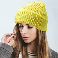 Single Sided Studded Knit Beanie Hat