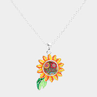 Patterned Sunflower Pendant Necklace