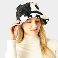 Cow Patterned Faux Fur Bucket Hat