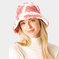 Cow Patterned Faux Fur Bucket Hat