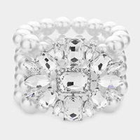Stone Embellished Multi Layered Pearl Stretch Bracelet