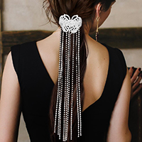 Butterfly Accented Rhinestone Fringe Barrette
