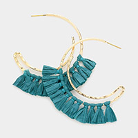 Geometric Metal Raffia Tassel Fringe Earrings