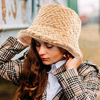 Patterned Faux Fur Solid Bucket Hat