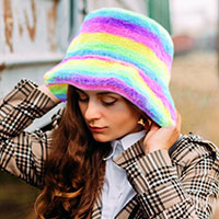 Rainbow Faux Fur Bucket Hat