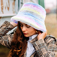 Rainbow Faux Fur Bucket Hat