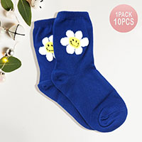 10Pairs - Smile Flower Printed Socks