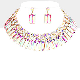 Round Rectangle Stone Cluster Evening Necklace