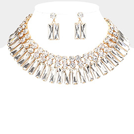 Round Rectangle Stone Cluster Evening Necklace