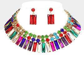 Round Rectangle Stone Cluster Evening Necklace