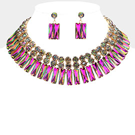 Round Rectangle Stone Cluster Evening Necklace