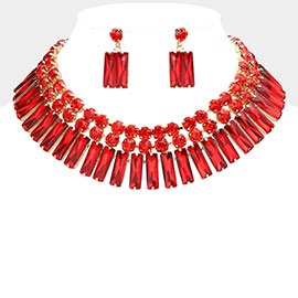 Round Rectangle Stone Cluster Evening Necklace